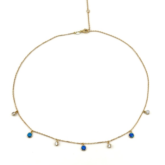 18K Gold Plated over 925 Sterling Silver Blue Opal Necklace - Picture 4 of 8